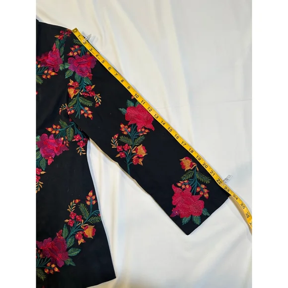 Spirit Embroidered Floral Jacket | Black Cotton Zip Folk Art Coat - M - Picture 8 of 9